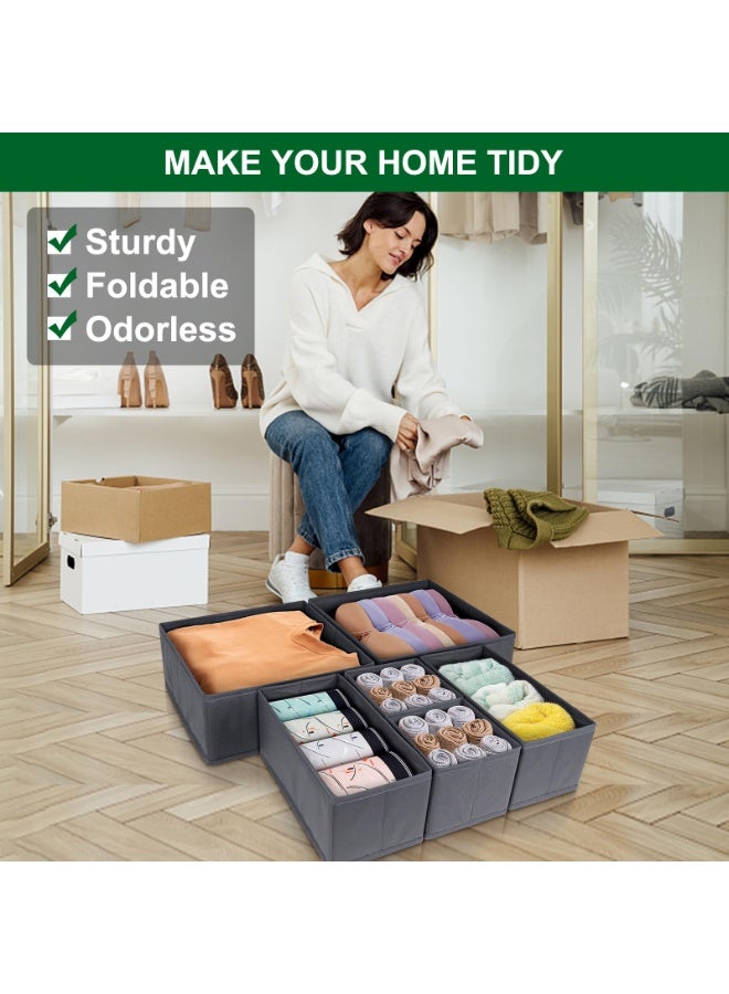 LODROC 12 Pack Drawer Organisers, Foldable Storage Box Fabric Drawer Dividers Wardrobe Storage Organiser Storage Cubes for Closet, Dresser, Nursery, Bedroom, Foldable Cube Boxes for Clothes, Pants, Underwear, Sock, Bras Organization, Grey - Image 3